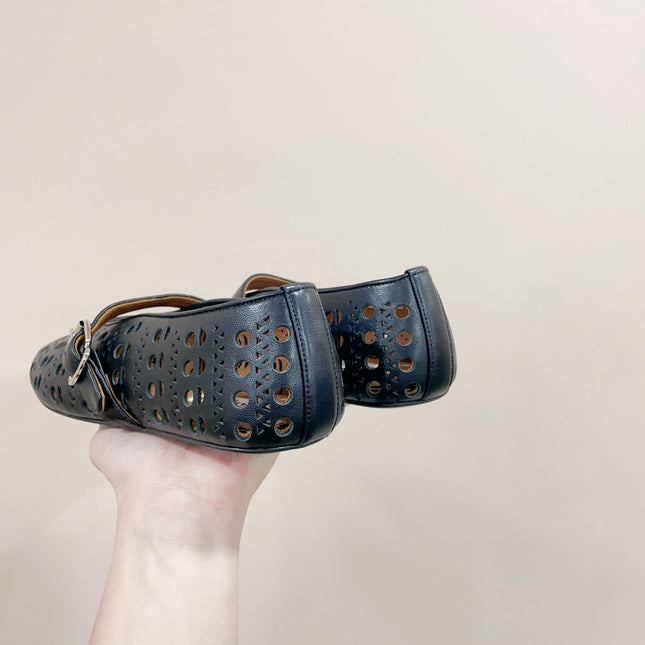 ALAIA HOLLOW BALLET FLAT IN BLACK LAMBSKIN