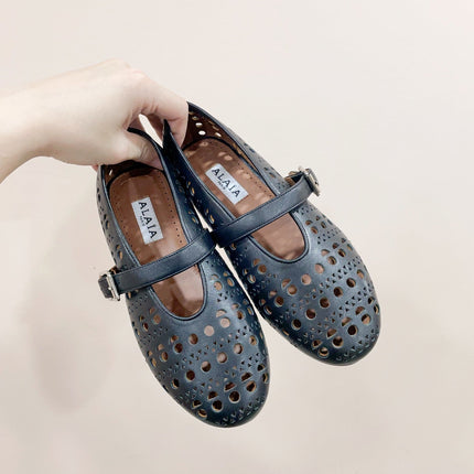 ALAIA HOLLOW BALLET FLAT IN BLACK LAMBSKIN