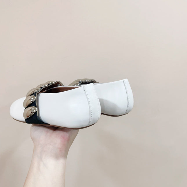 ALAIA TRIBALE BALLET FLATS IN WHITE LAMBSKIN