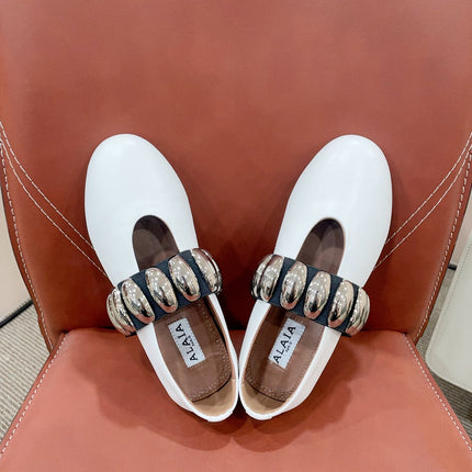 ALAIA TRIBALE BALLET FLATS IN WHITE LAMBSKIN