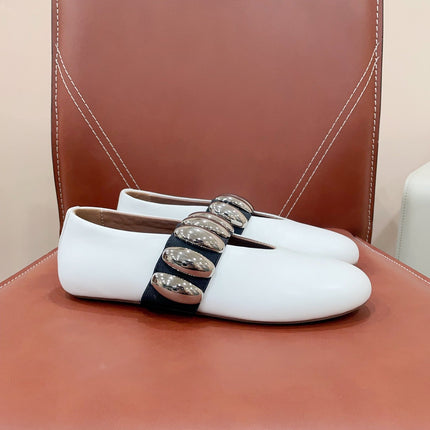 ALAIA TRIBALE BALLET FLATS IN WHITE LAMBSKIN