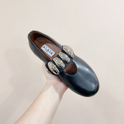 ALAIA TRIBALE BALLET FLATS IN BLACK LAMBSKIN