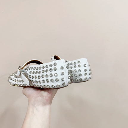 ALAIA MARY JANE SHOES IN WHITE LAMBKIN ATTACH RHINSTONES