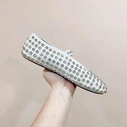 ALAIA MARY JANE SHOES IN WHITE LAMBKIN ATTACH RHINSTONES