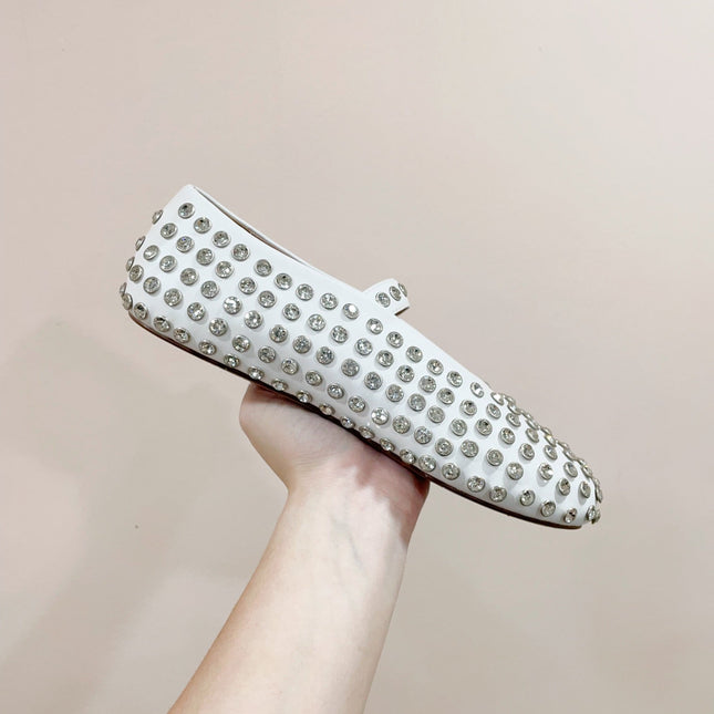 ALAIA MARY JANE SHOES IN WHITE LAMBKIN ATTACH RHINSTONES