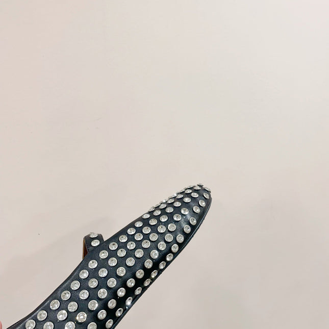 ALAIA MARY JANE SHOES IN BLACK LAMBKIN ATTACH RHINSTONES