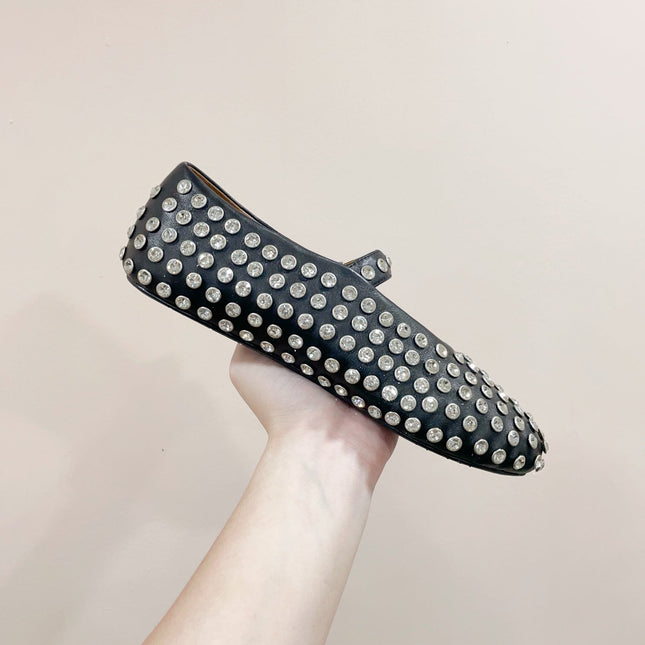 ALAIA MARY JANE SHOES IN BLACK LAMBKIN ATTACH RHINSTONES