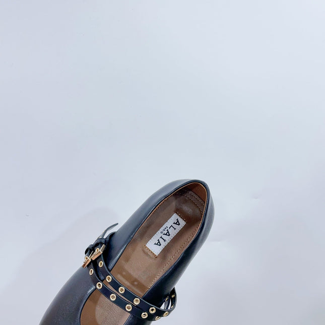 ALAIA MARY JANE SHOES IN BLACK LAMBSKIN WITH GOLD HARDWARE