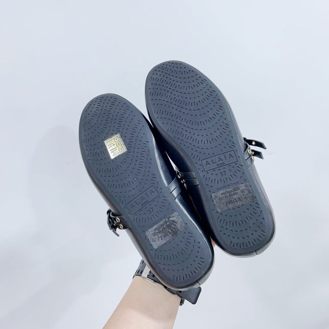 ALAIA MARY JANE SHOES IN BLACK LAMBSKIN WITH GOLD HARDWARE