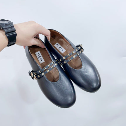 ALAIA MARY JANE SHOES IN BLACK LAMBSKIN WITH GOLD HARDWARE