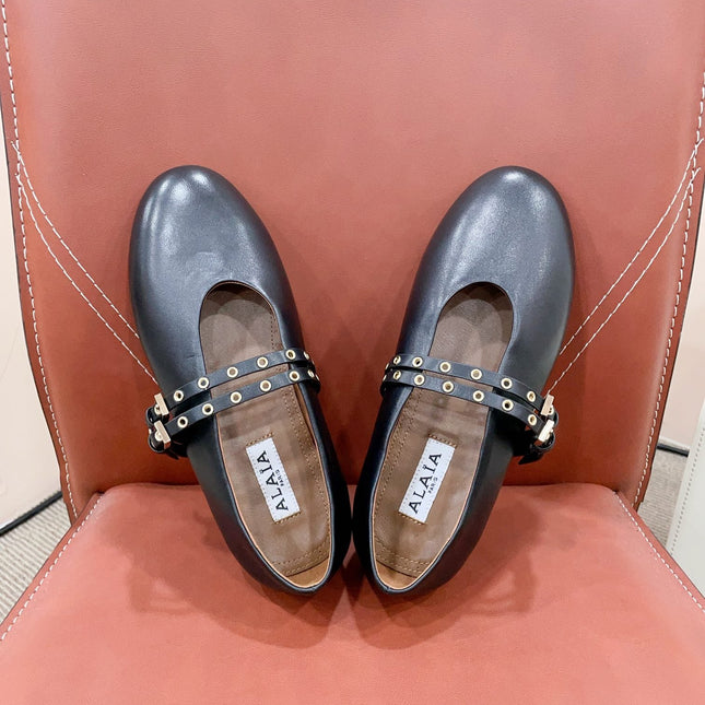 ALAIA MARY JANE SHOES IN BLACK LAMBSKIN WITH GOLD HARDWARE