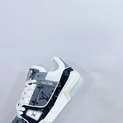 LV TRAINER SNEAKER IN DOVE GRAY MONOGRAM DENIM