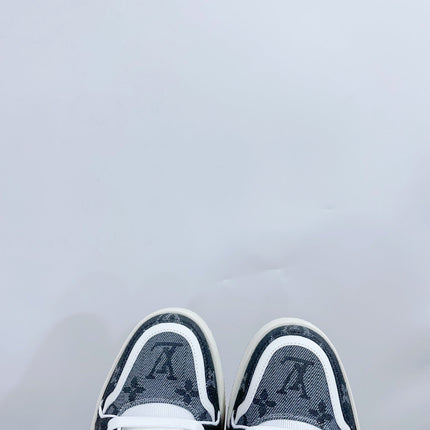 LV TRAINER SNEAKER IN DOVE GRAY MONOGRAM DENIM