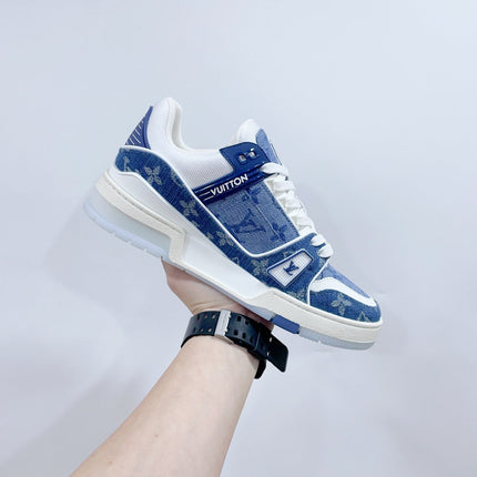 LV TRAINER SNEAKER IN CERULEAN BLUE MONOGRAM DENIM