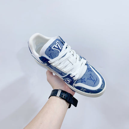 LV TRAINER SNEAKER IN CERULEAN BLUE MONOGRAM DENIM
