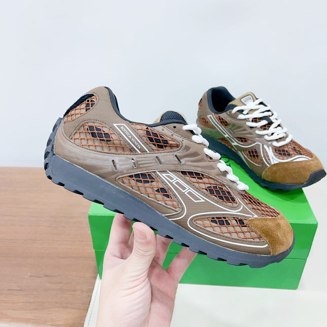 ORBIT SNEAKER IN CHOCOLATE BROWN SUEDE AND METALLIC MESH