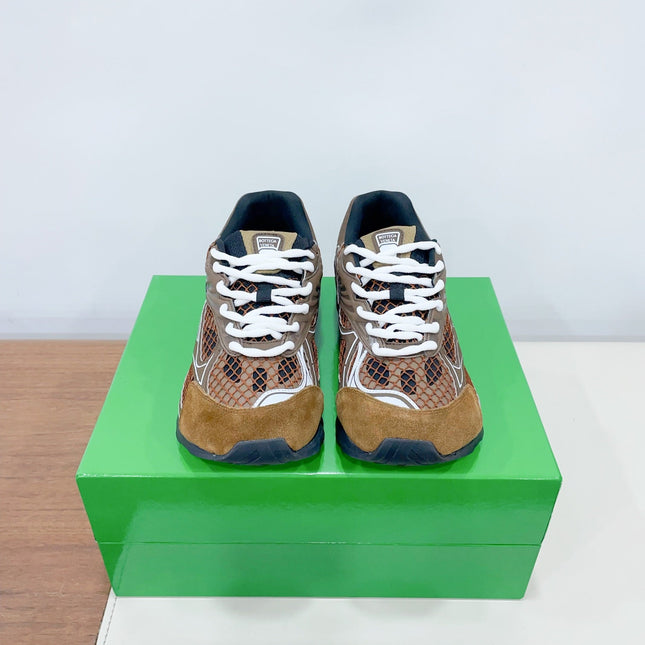 ORBIT SNEAKER IN CHOCOLATE BROWN SUEDE AND METALLIC MESH