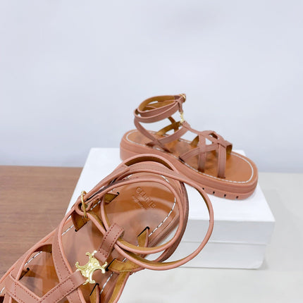 CLEA TRIOMPHE STRAPPY SANDAL IN BRONZE BROWN CALFSKIN