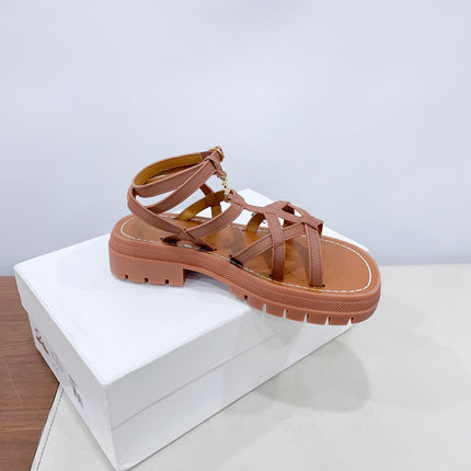 CLEA TRIOMPHE STRAPPY SANDAL IN BRONZE BROWN CALFSKIN