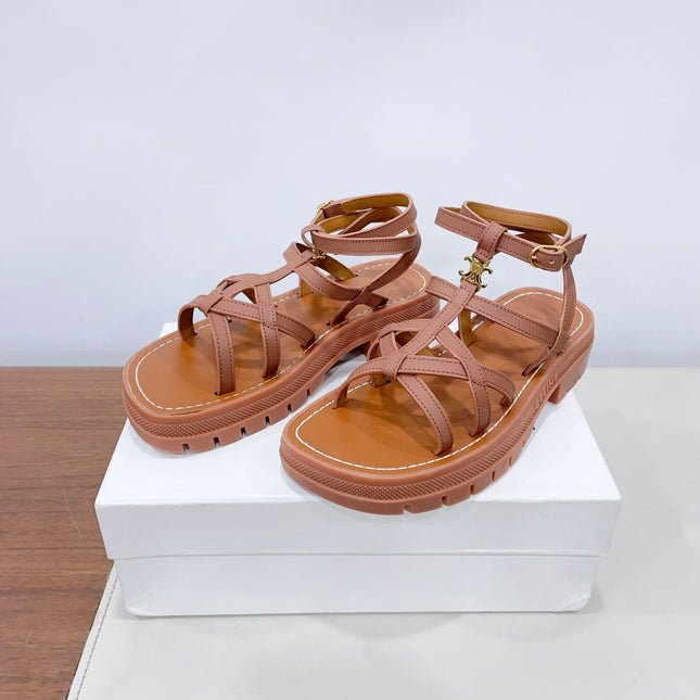 CLEA TRIOMPHE STRAPPY SANDAL IN BRONZE BROWN CALFSKIN