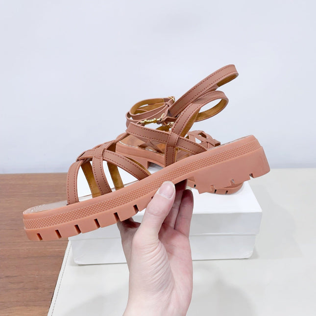 CLEA TRIOMPHE STRAPPY SANDAL IN BRONZE BROWN CALFSKIN