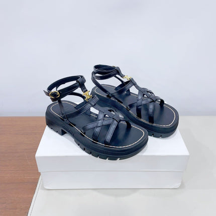 CLEA TRIOMPHE STRAPPY SANDAL IN BLACK CALFSKIN