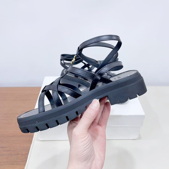 CLEA TRIOMPHE STRAPPY SANDAL IN BLACK CALFSKIN