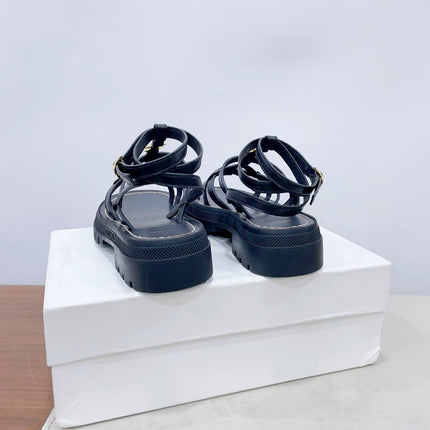 CLEA TRIOMPHE STRAPPY SANDAL IN BLACK CALFSKIN