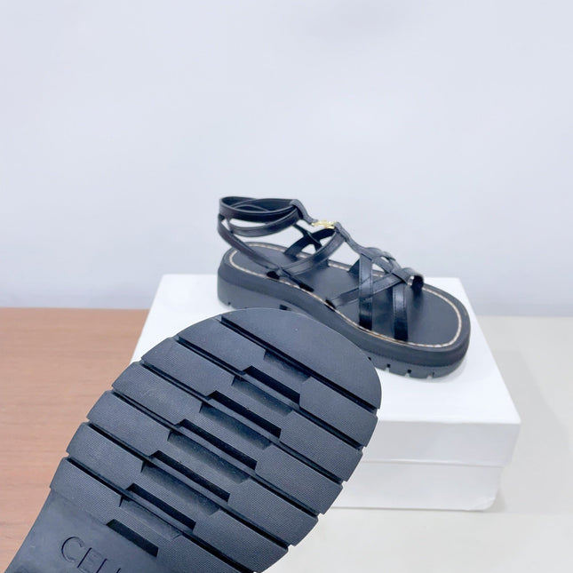 CLEA TRIOMPHE STRAPPY SANDAL IN BLACK CALFSKIN