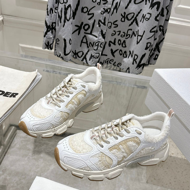 DIOR 25S MILE SERIES SNEAKERS 45MM IN WHITE CALFSKIN AND SHEARLING