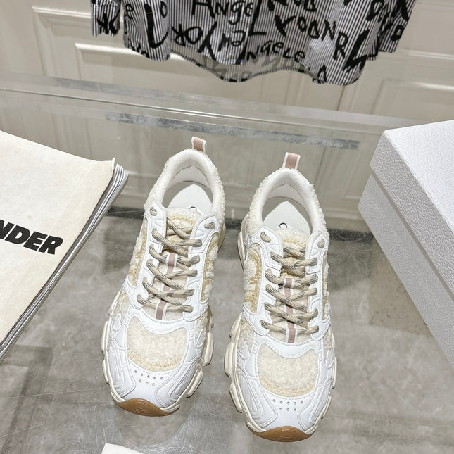 DIOR 25S MILE SERIES SNEAKERS 45MM IN WHITE CALFSKIN AND SHEARLING