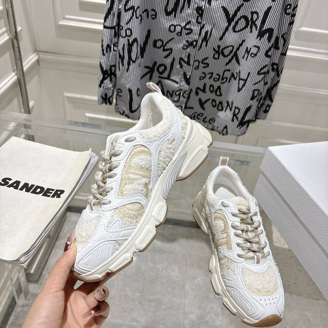 DIOR 25S MILE SERIES SNEAKERS 45MM IN WHITE CALFSKIN AND SHEARLING