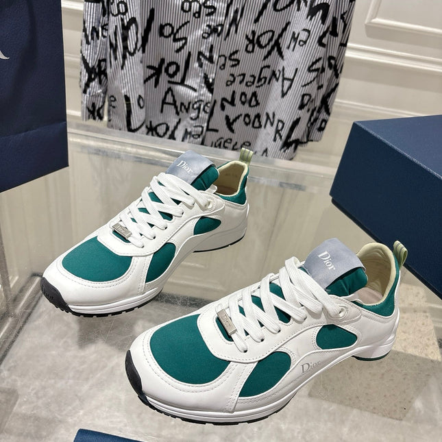 DIOR 25S MILE SERIES SNEAKERS 25MM IN WHITE DARK TEAL CALFSKIN