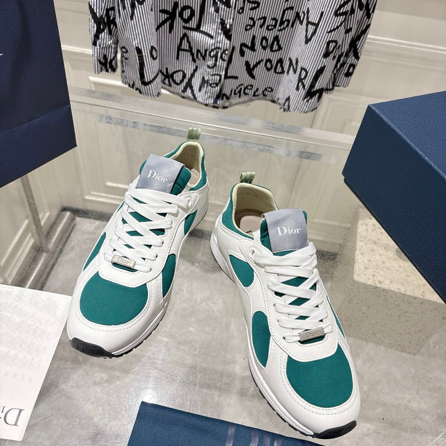 DIOR 25S MILE SERIES SNEAKERS 25MM IN WHITE DARK TEAL CALFSKIN
