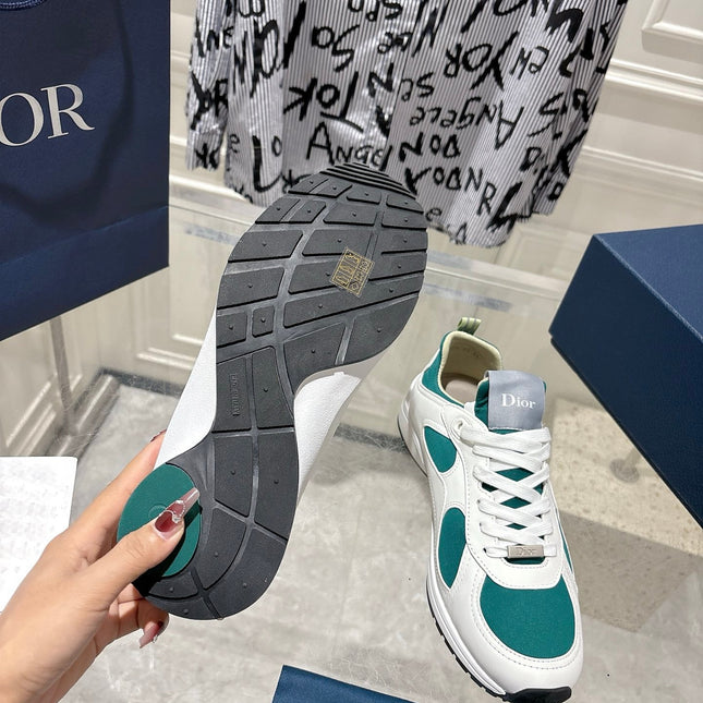 DIOR 25S MILE SERIES SNEAKERS 25MM IN WHITE DARK TEAL CALFSKIN
