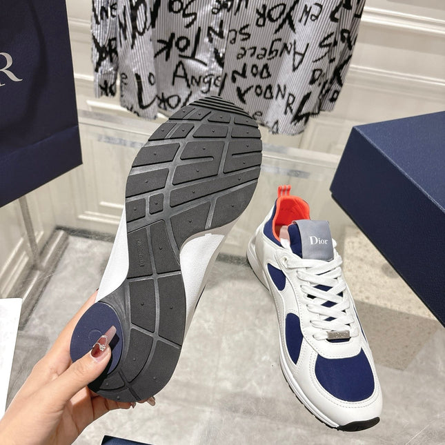 DIOR 25S MILE SERIES SNEAKERS 25MM IN WHITE BLUE CALFSKIN