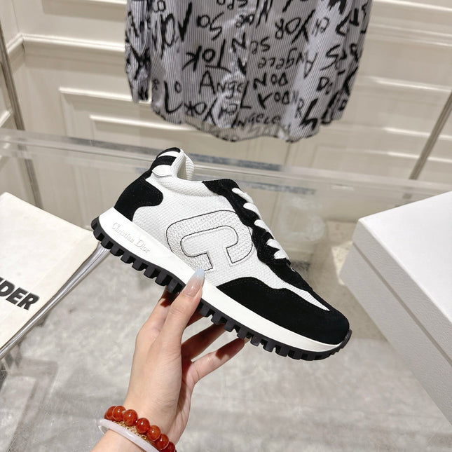 DIOR 25S C'EST DIOR SNEAKER IN WHITE BLACK CALFSKIN AND SUEDE