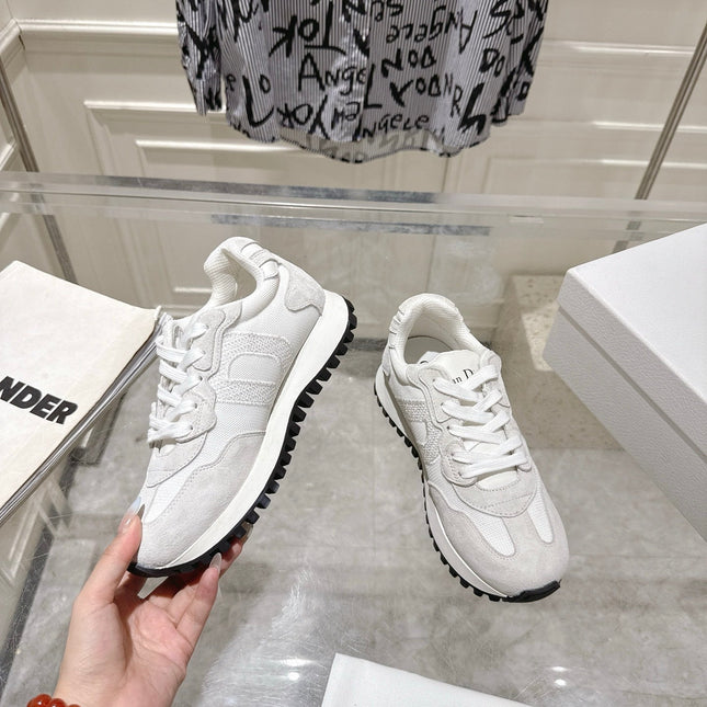 DIOR 25S C'EST DIOR SNEAKER IN WHITE LIGHT GRAY CALFSKIN AND SUEDE
