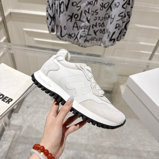 DIOR 25S C'EST DIOR SNEAKER IN WHITE LIGHT GRAY CALFSKIN AND SUEDE