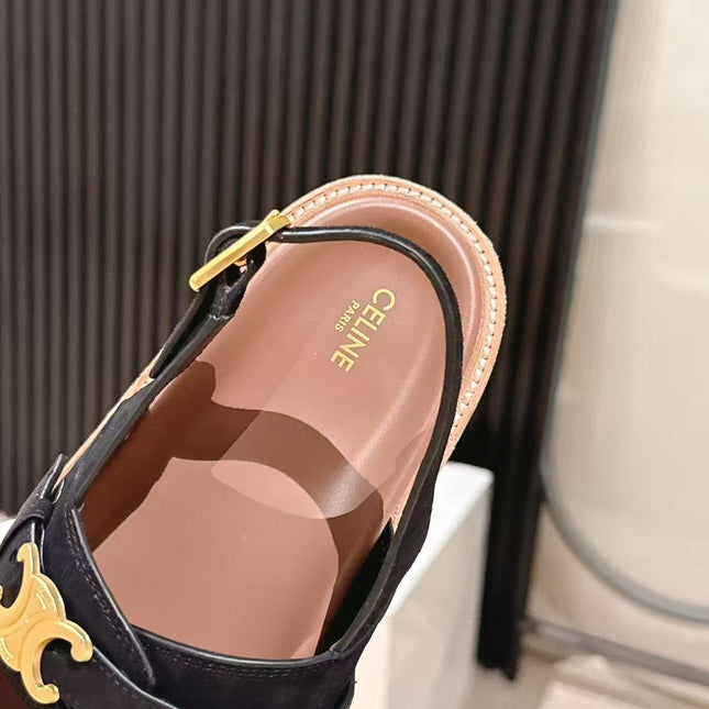 CELINE 25S TIPPI TRIOMPHE SANDAL IN BLACK CALFSKIN SUEDE