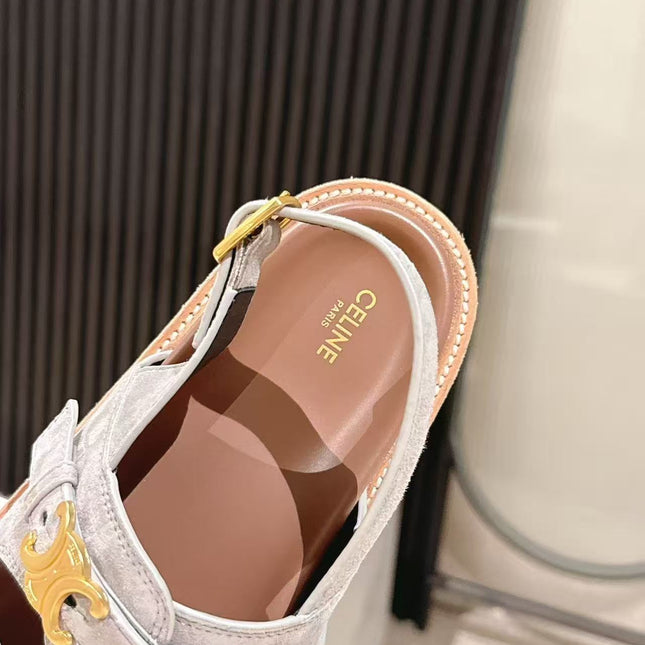 CELINE 25S TIPPI TRIOMPHE SANDAL IN LIGHT GRAY CALFSKIN SUEDE