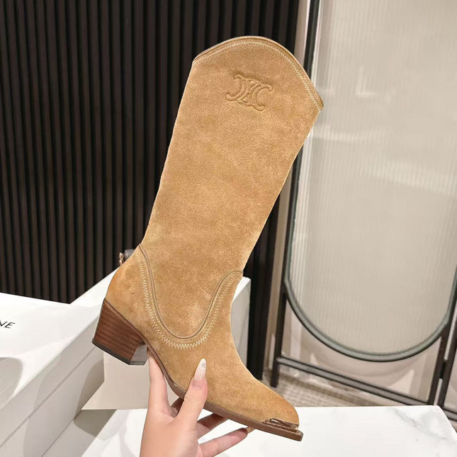 CELINE 25S HIGH BOOTS FOR FALL AND WINTER 45MM IN LIGHT BROWN SUEDE