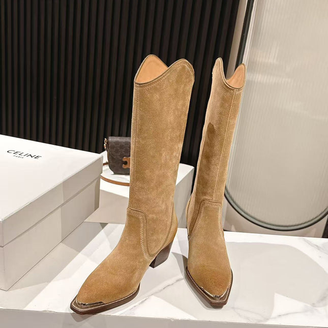 CELINE 25S HIGH BOOTS FOR FALL AND WINTER 45MM IN LIGHT BROWN SUEDE