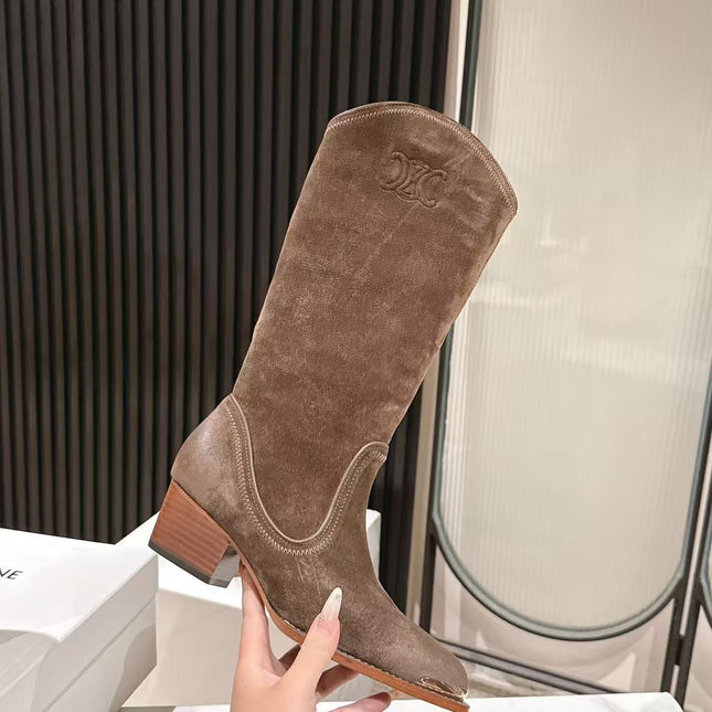 CELINE 25S HIGH BOOTS FOR FALL AND WINTER 45MM IN DARK BROWN SUEDE