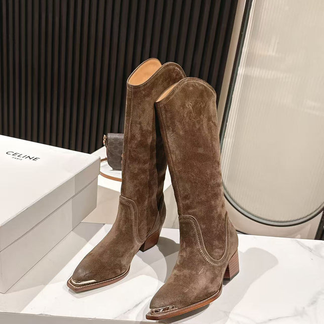 CELINE 25S HIGH BOOTS FOR FALL AND WINTER 45MM IN DARK BROWN SUEDE