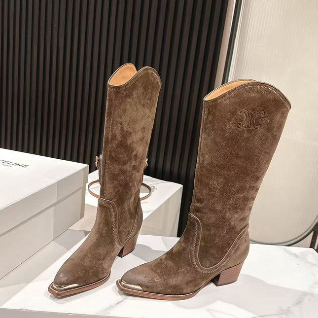 CELINE 25S HIGH BOOTS FOR FALL AND WINTER 45MM IN DARK BROWN SUEDE