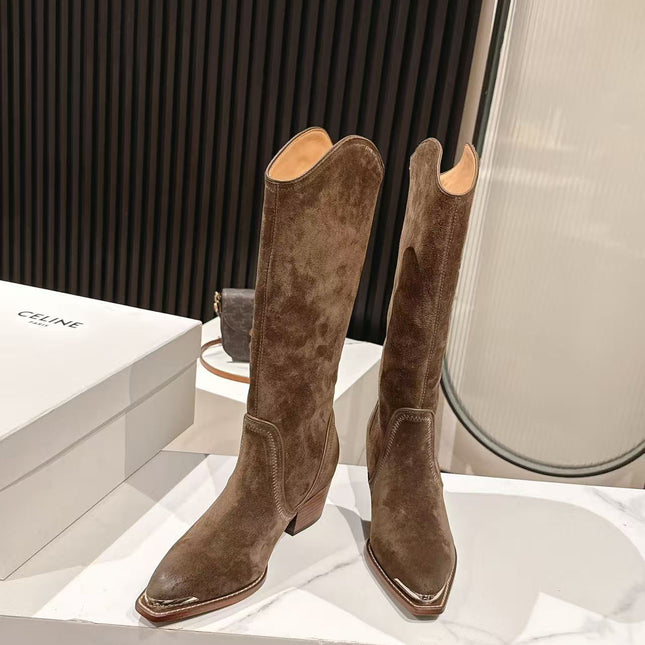 CELINE 25S HIGH BOOTS FOR FALL AND WINTER 45MM IN DARK BROWN SUEDE