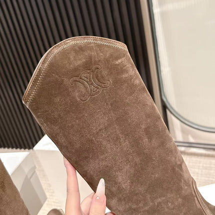 CELINE 25S HIGH BOOTS FOR FALL AND WINTER 45MM IN DARK BROWN SUEDE