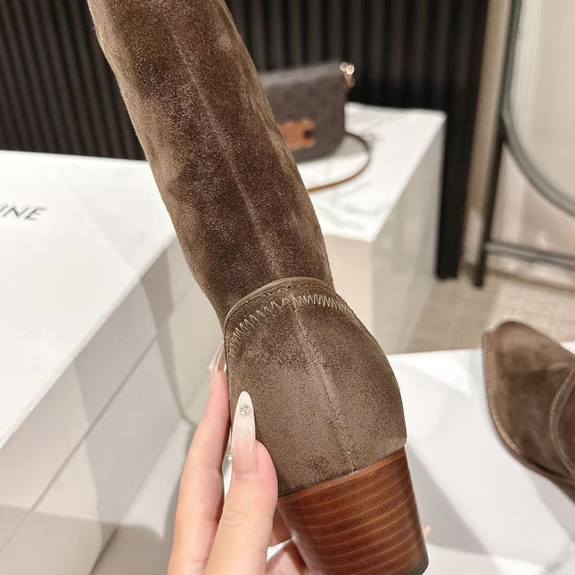 CELINE 25S HIGH BOOTS FOR FALL AND WINTER 45MM IN DARK BROWN SUEDE