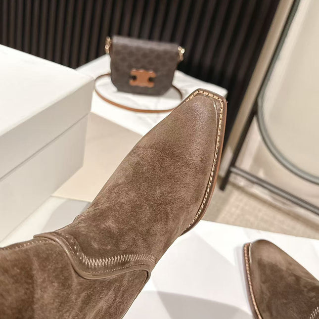 CELINE 25S HIGH BOOTS FOR FALL AND WINTER 45MM IN DARK BROWN SUEDE